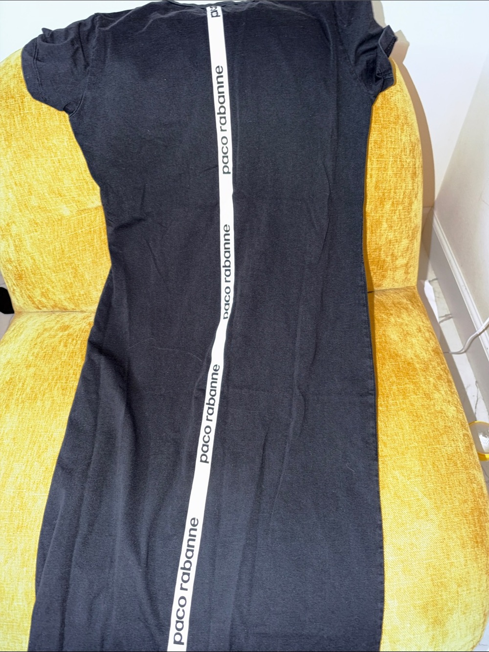 Paco Rabanne Black Midi Dress with White Logo Stripe